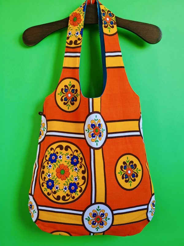 Optimistische Tas Bloemen in Oranje en Aqua - Afbeelding 2