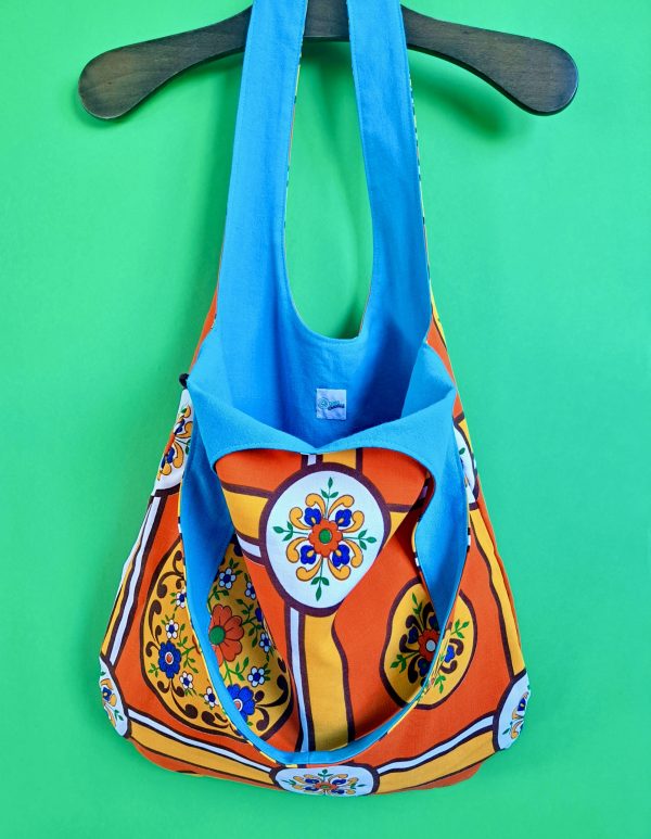 Optimistische Tas Bloemen in Oranje en Aqua - Afbeelding 5